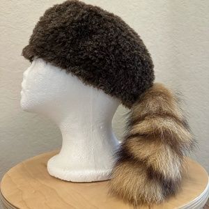 Faux Fur Raccoon Hat with Tail Made in USA